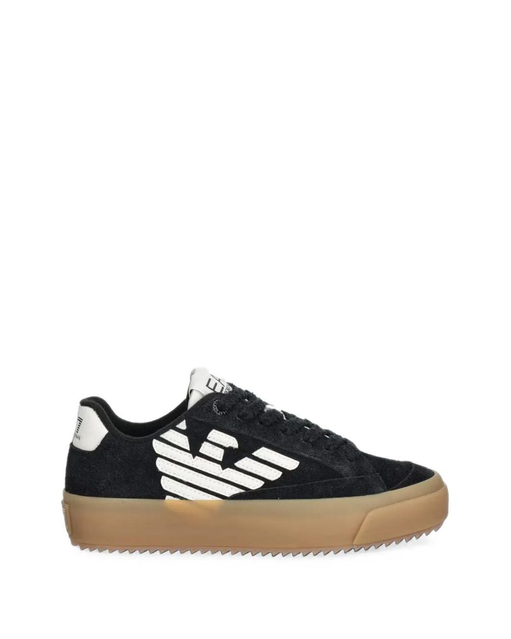 EA7 Black Logo-Detail Leather Sneakers
