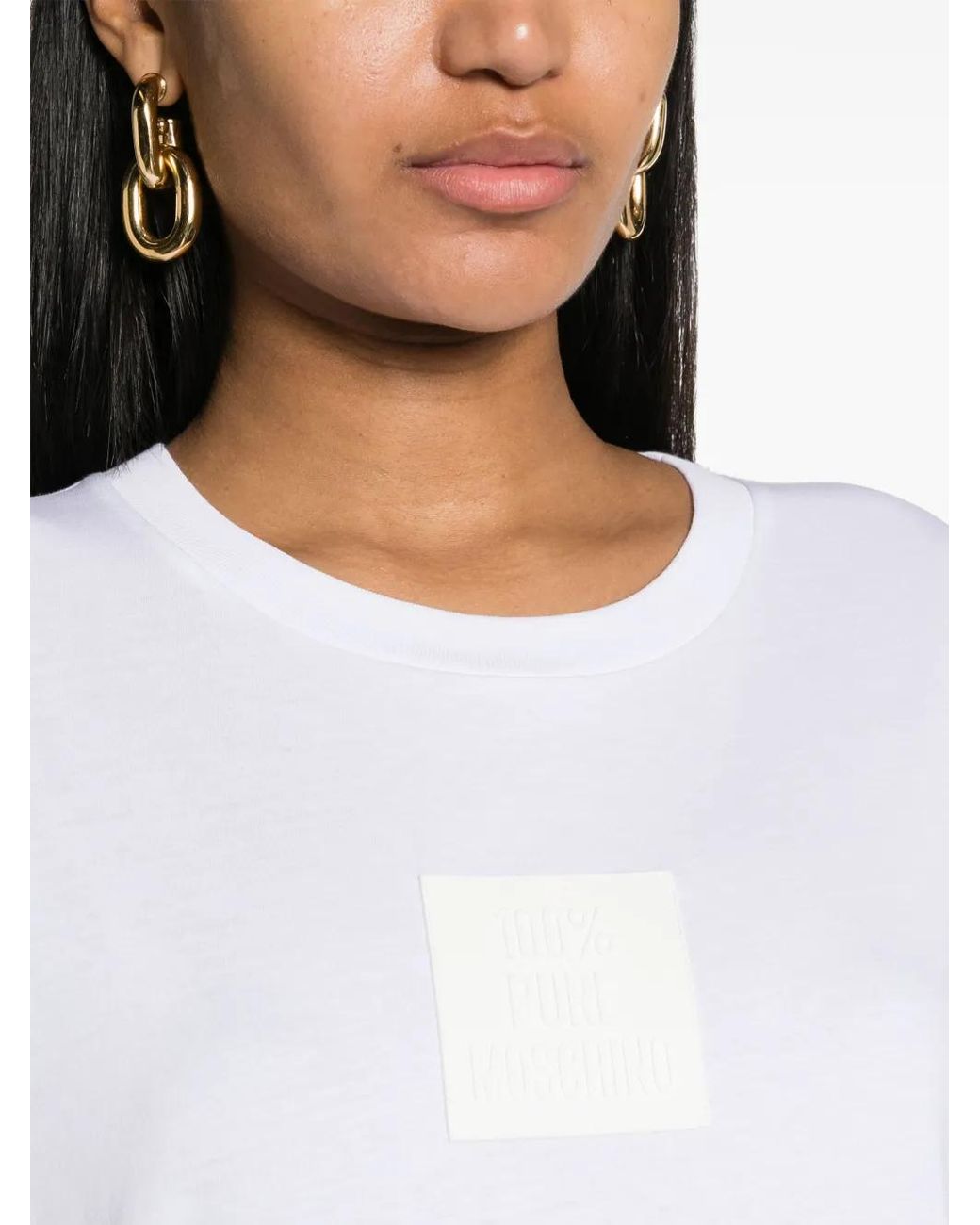 Moschino White Logo-Patch Organic Cotton T-Shirt