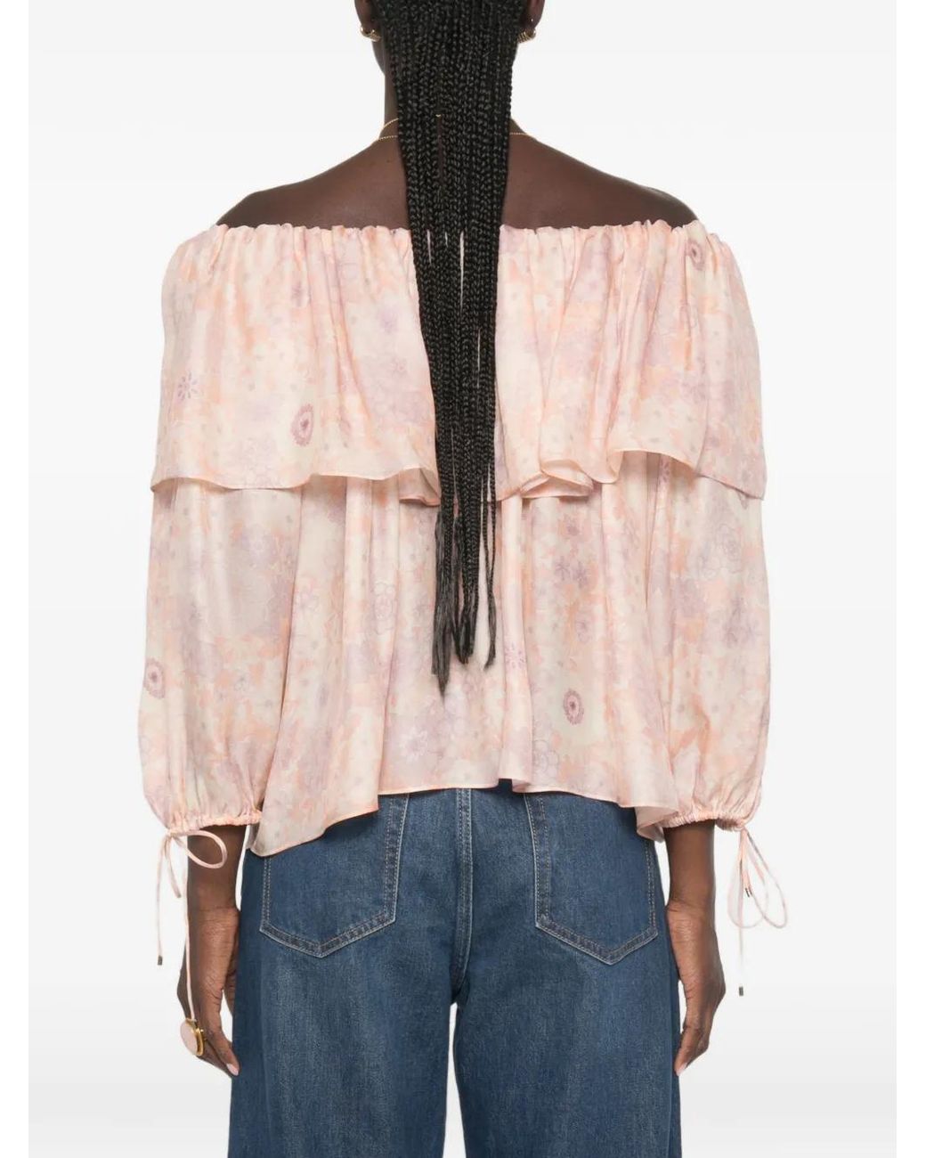Chloé Pink Off-The-Shoulder Top With Puff Sleeves