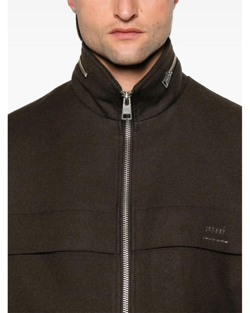 AMI Black Concealed-Hood Jacket for men