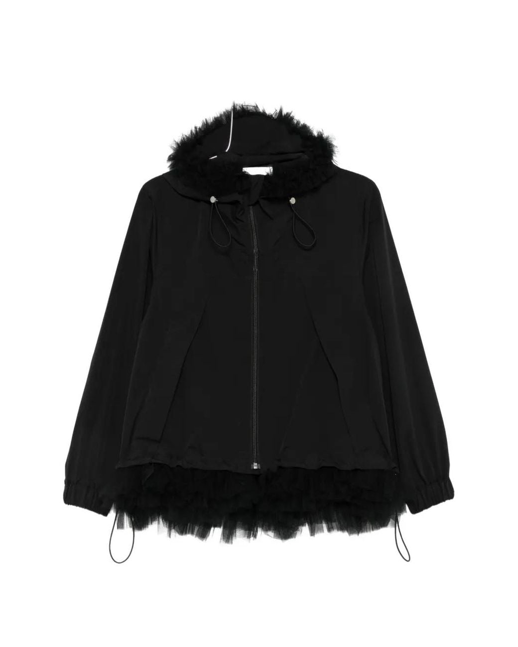 Noir Kei Ninomiya Black Tulle-Trim Hooded Jacket