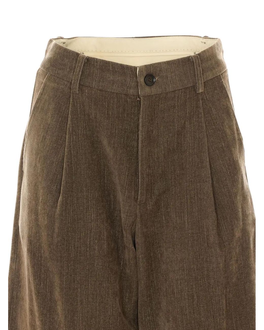 ELEH Natural Pleated Wide-Leg Trousers