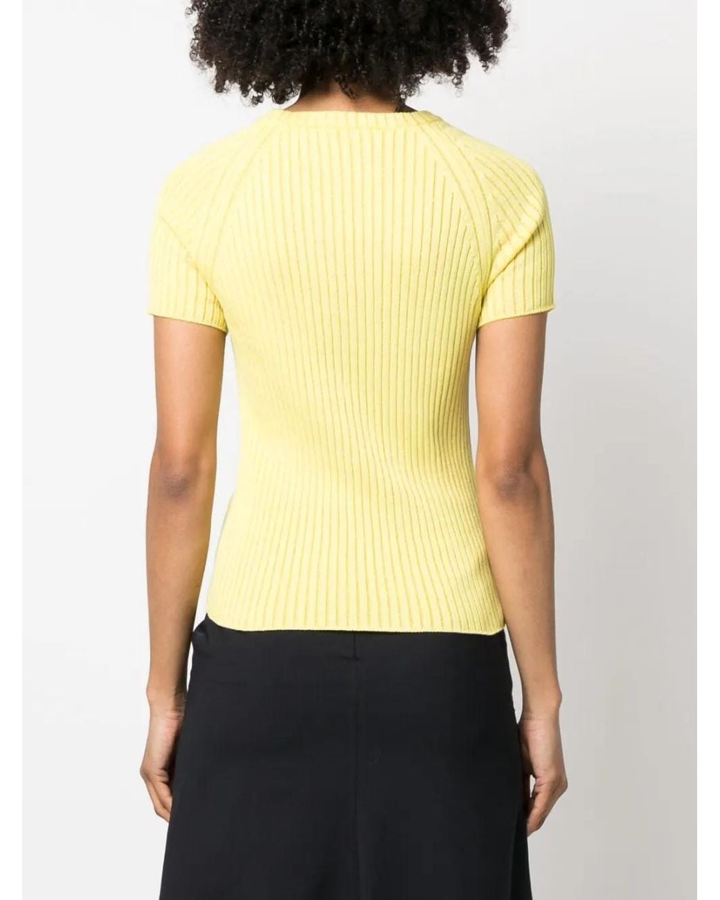 Cormio Yellow Flower-Embroidered Knitted T-Shirt