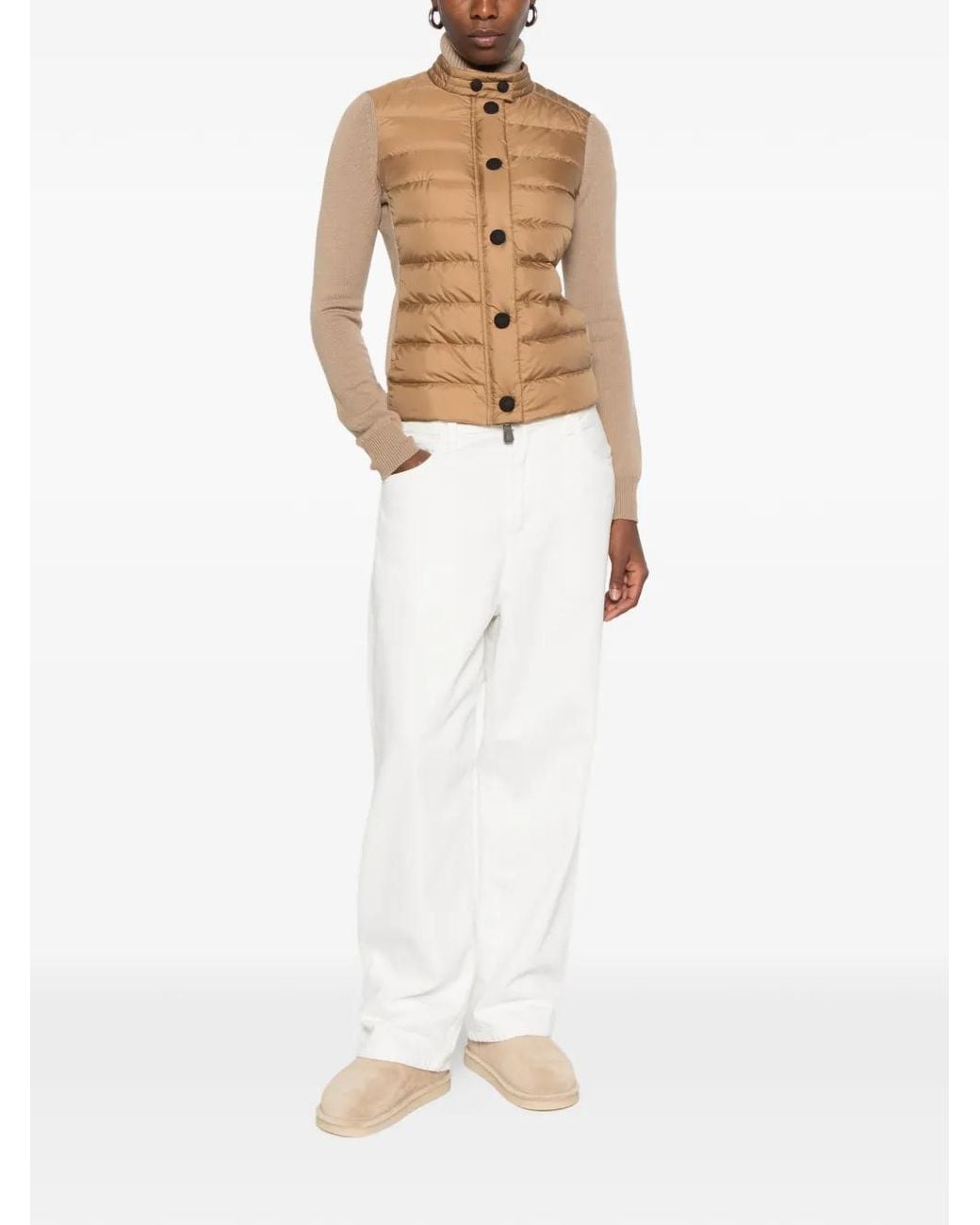 Moncler White Quilted-Panel High-Neck Jacket