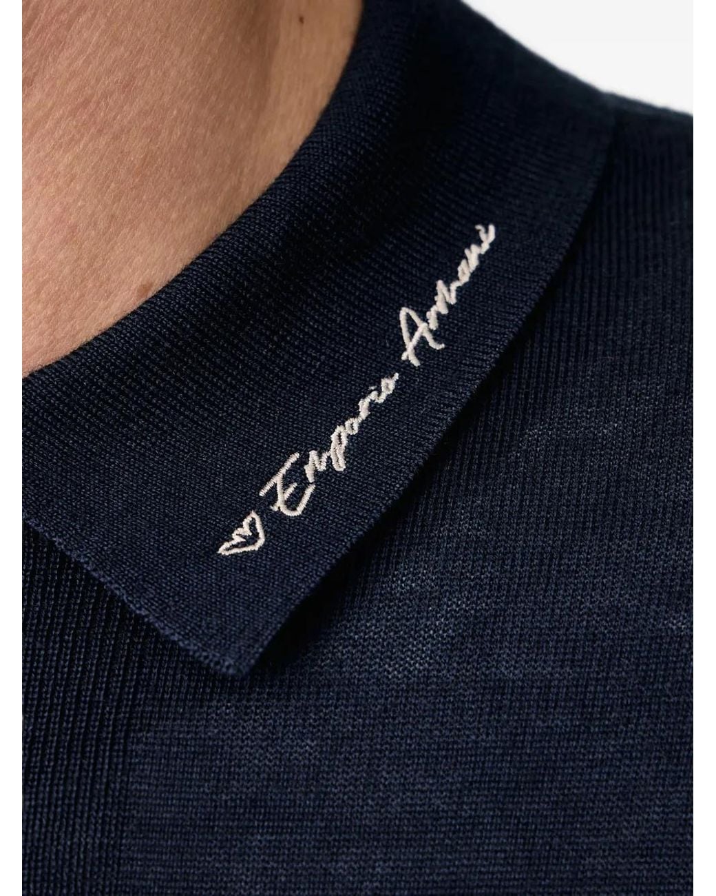 Emporio Armani Blue Shaved Virgin Wool Polo Neck Sweater for men