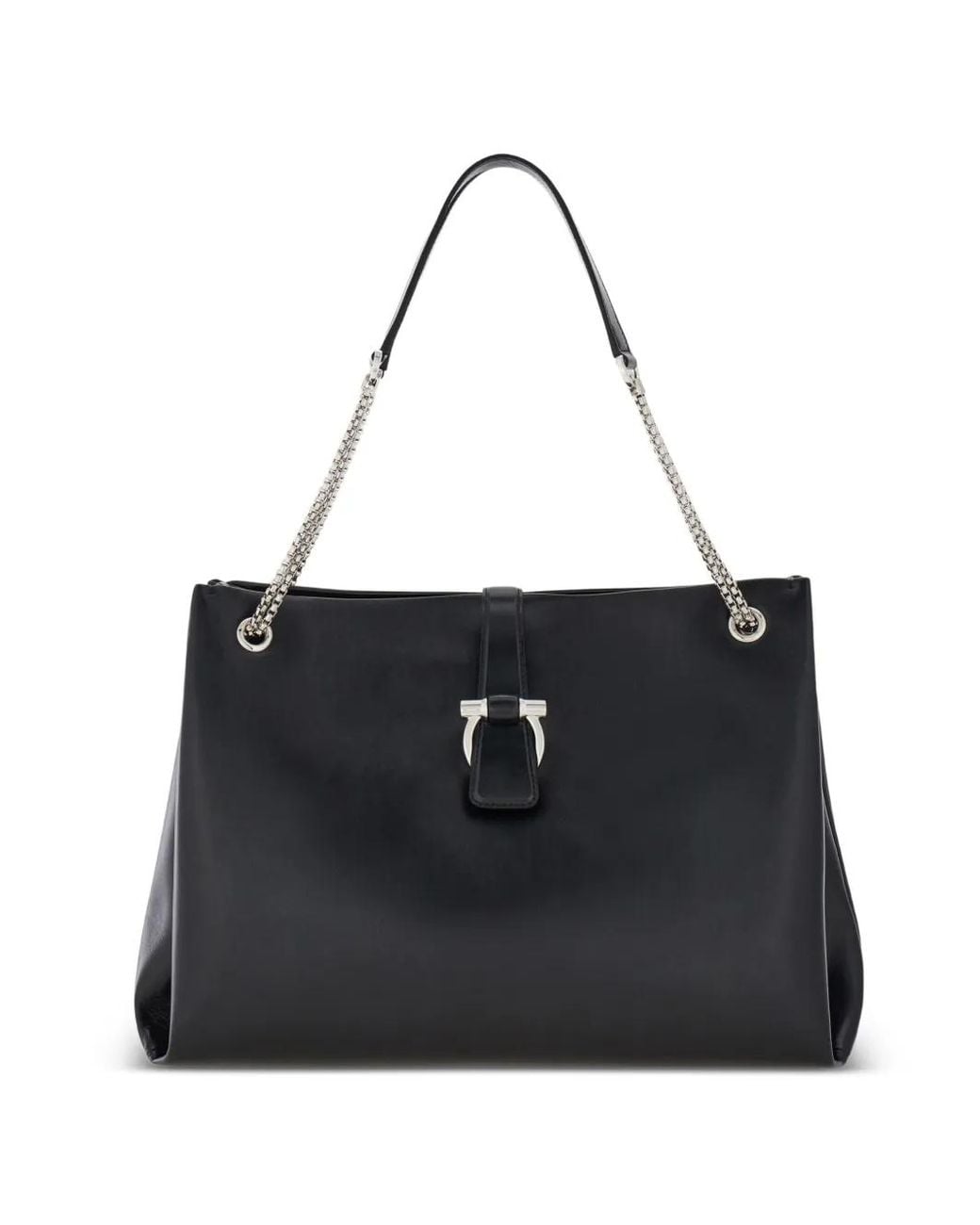 Ferragamo Black Hardware Chain Tote Bag