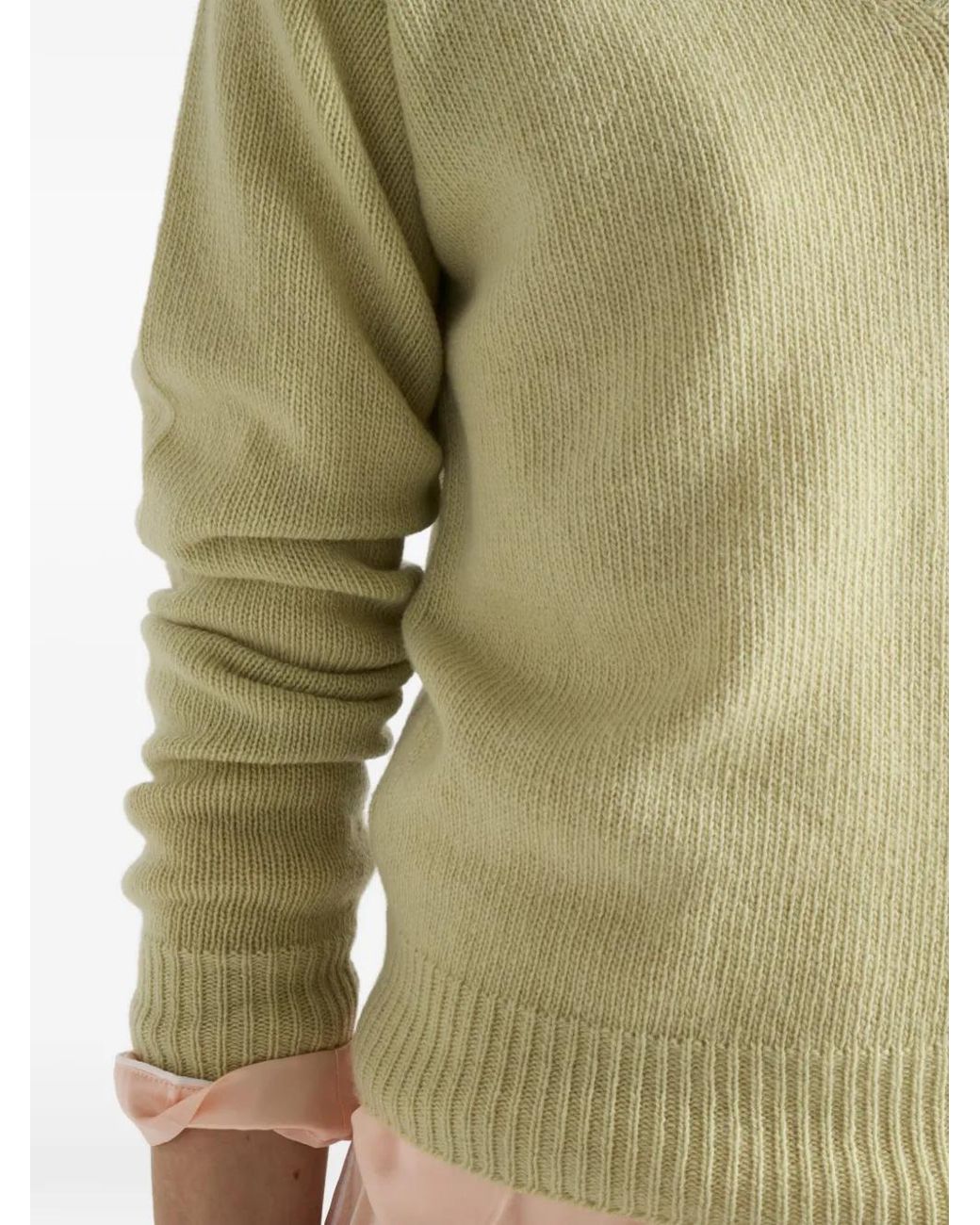 Prada Green V-Neck Ribbed Sweater