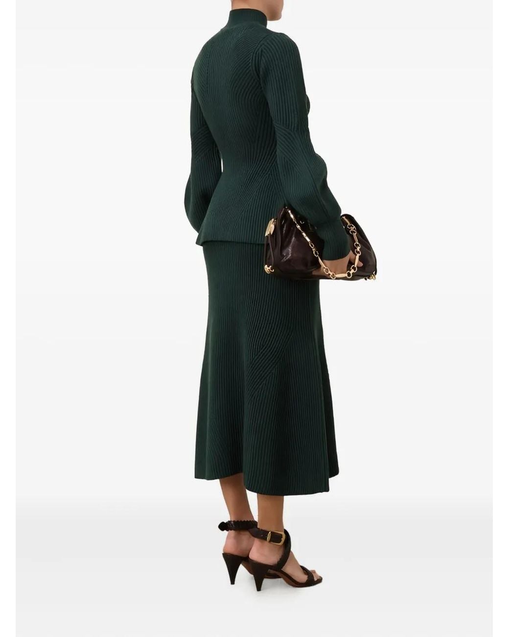 Zimmermann Green Hypnotic Ribbed Midi Skirt