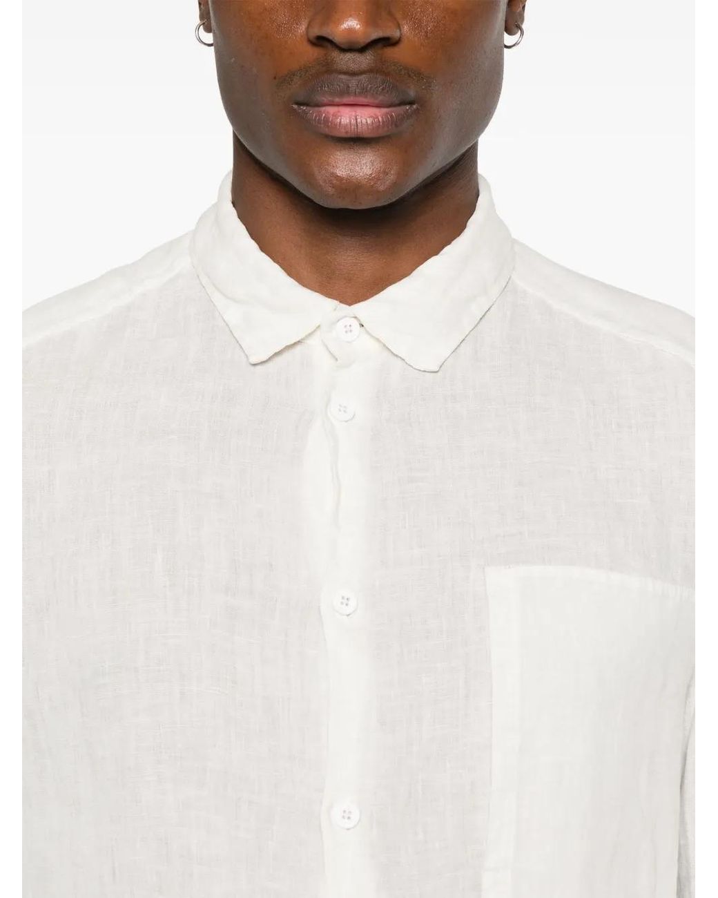 Transit White Straight-Collar Linen Shirt for men