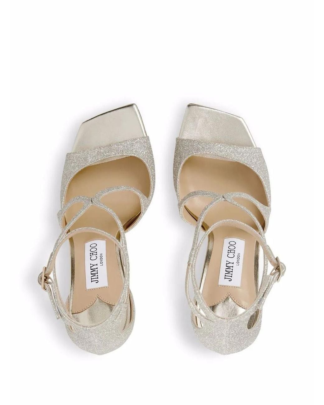 Jimmy Choo Metallic Platinum Azia 95 Sandal With Glitter Dust