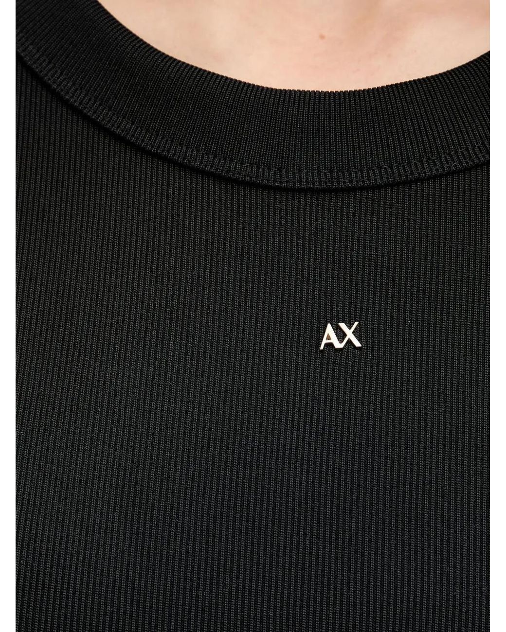 ARMANI EXCHANGE Black Long-Sleeve Ribbed Midi Dress