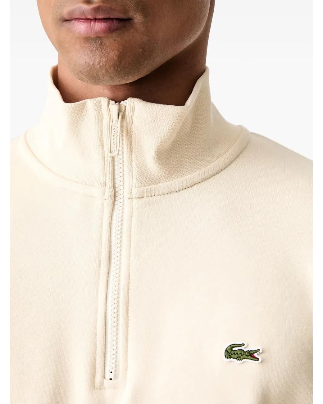 Lacoste White Sweat Zippé À Patch Logo for men