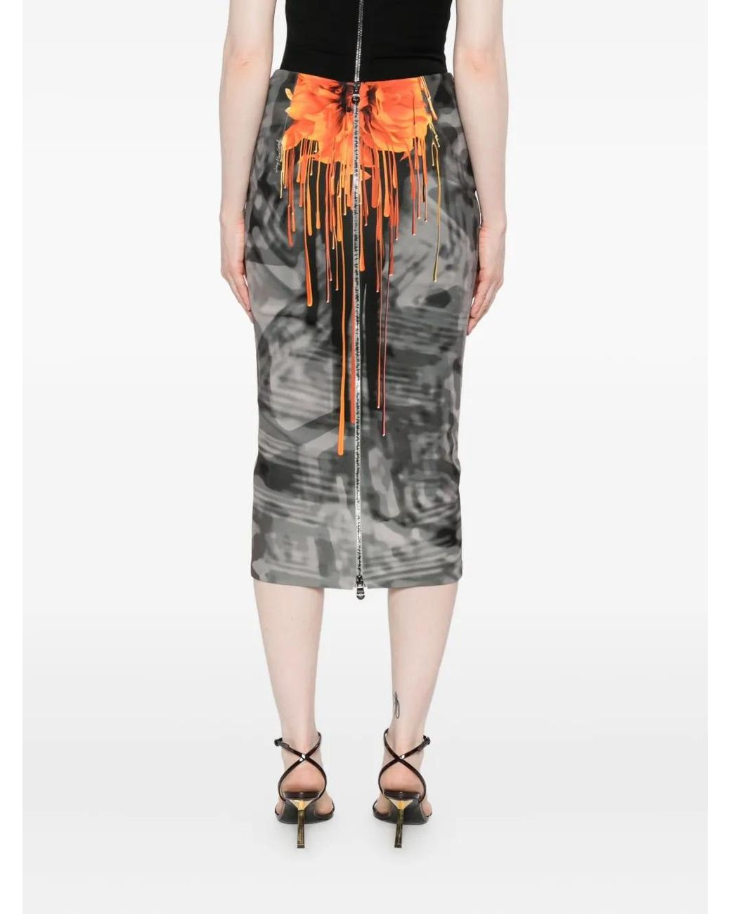 Gemy Maalouf Gray Floral-Print Zip-Front Skirt
