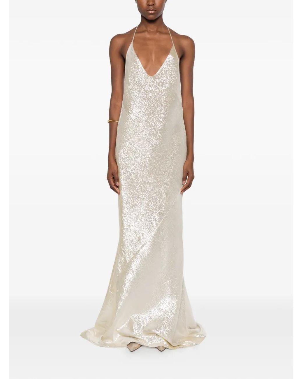 Tom Ford White Metallic-Effect Backless Maxi Dress