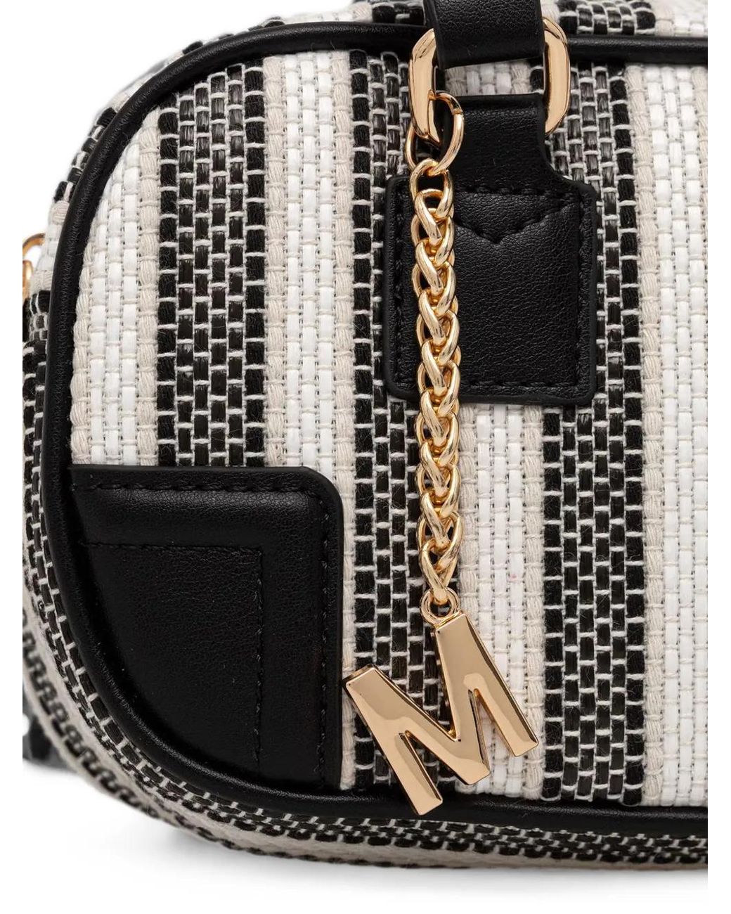 Morgan Black Striped Logo-Charm Tote Bag