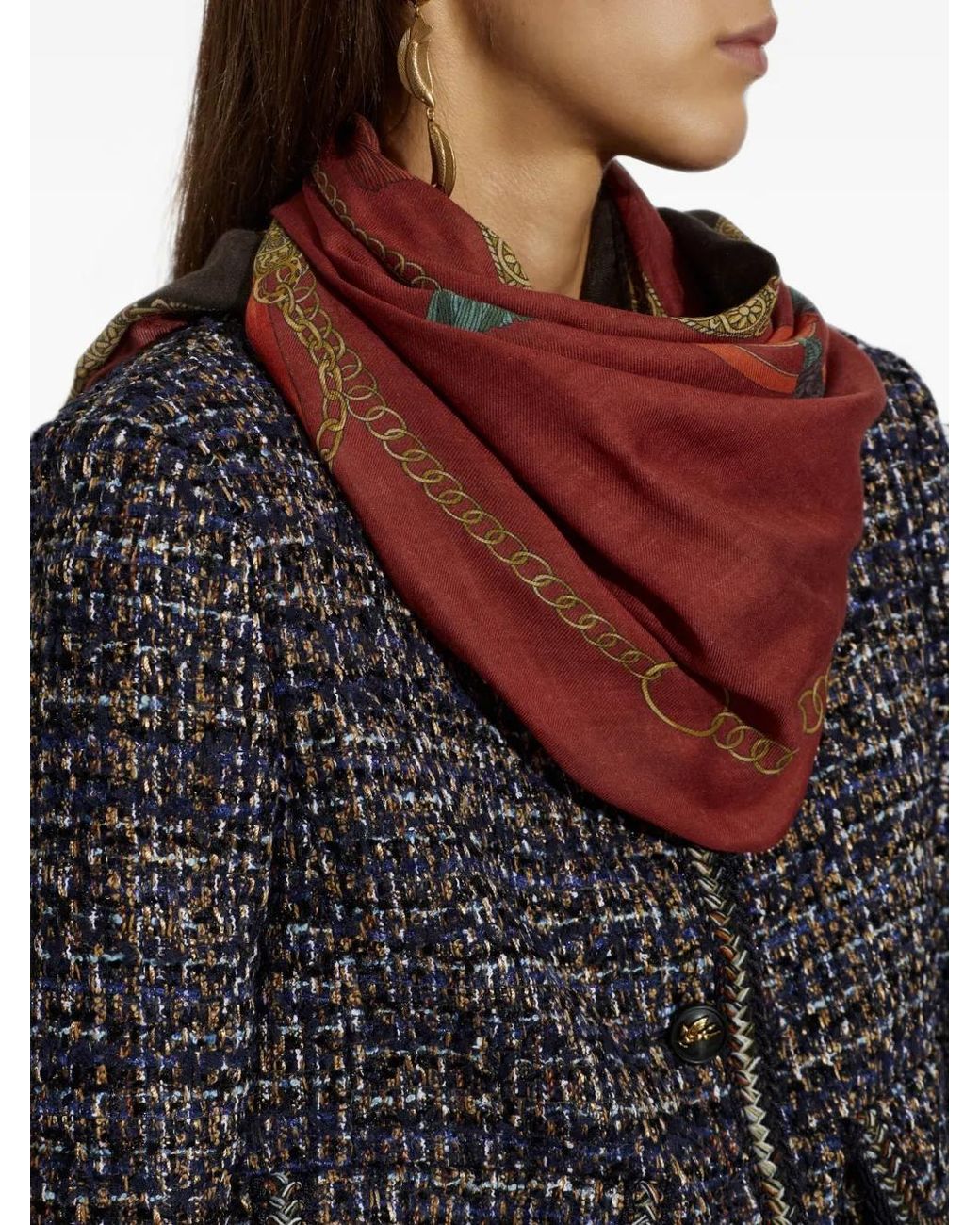 Etro Red Graphic-Print Frayed Scarf