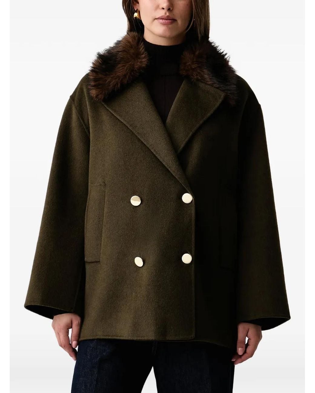 Kaos Black Buttoned Short Double-Breasted Coat