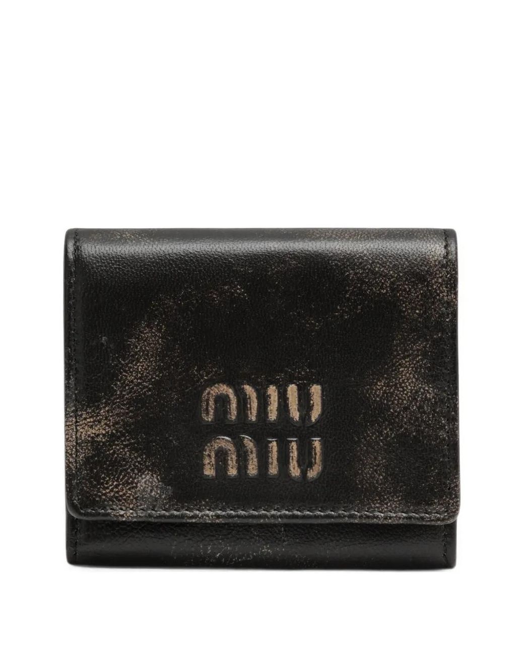 Miu Miu Black Faded-Effect Logo-Embossed Wallet