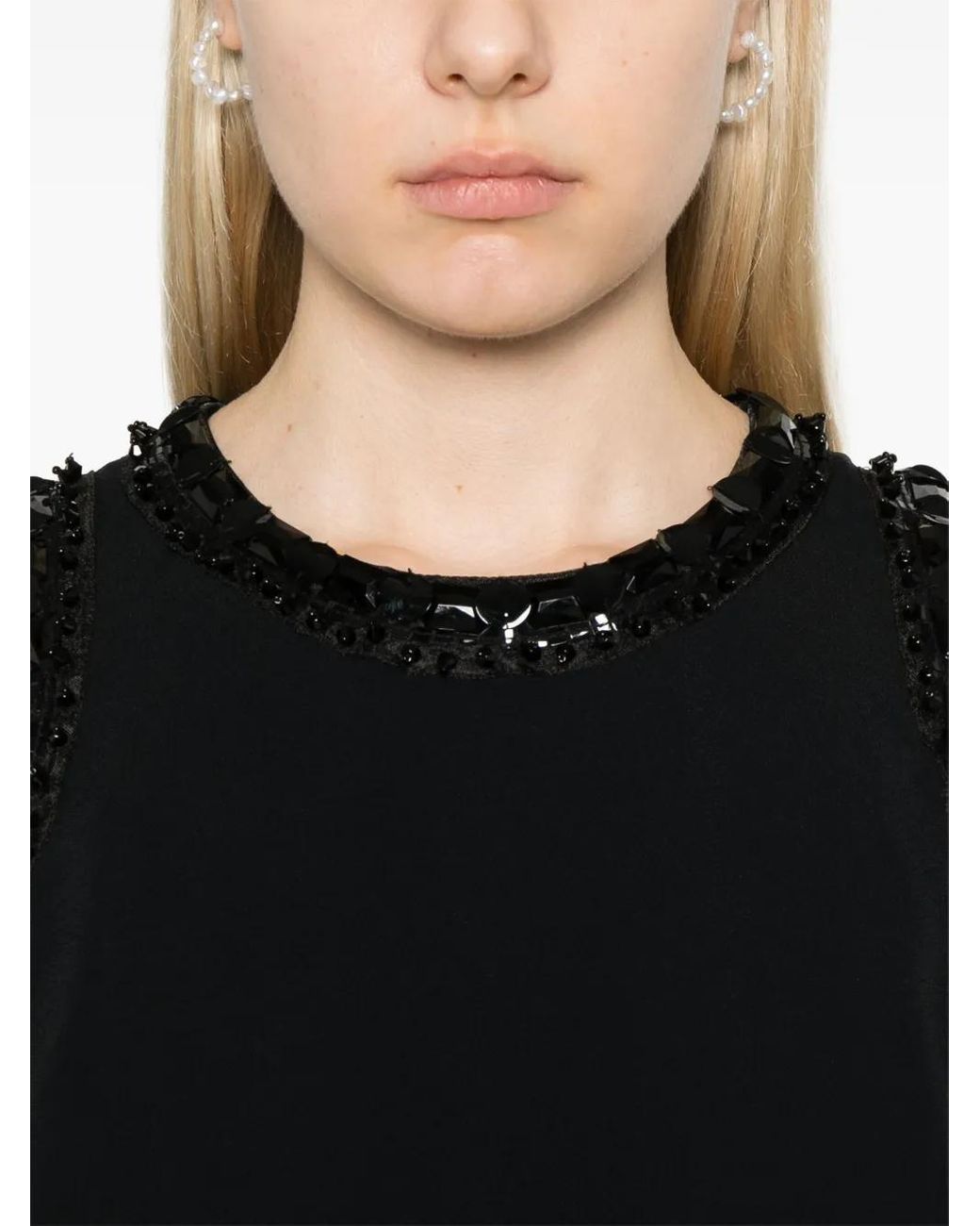 Elie Saab Black Embroidered Cady Top