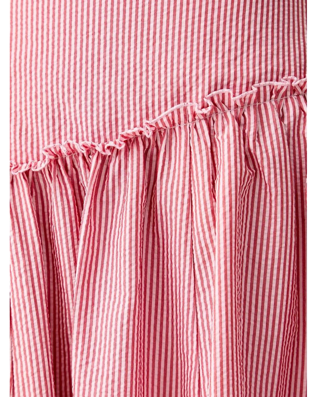 Benetton Pink Striped Asymmetrical-Waist Ruffled Maxi Skirt