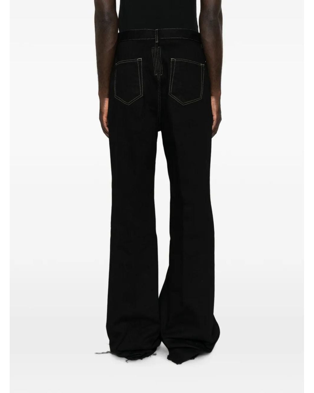 Rick Owens Black Bloan Contrast-Stitch Raw-Hem Bootcut Jeans for men