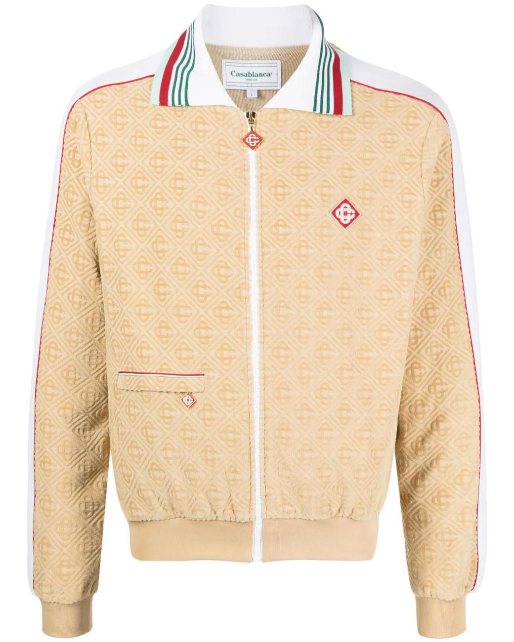 Casablanca Natural Monogram-Jacquard Velour Zip-Up Jacket for men