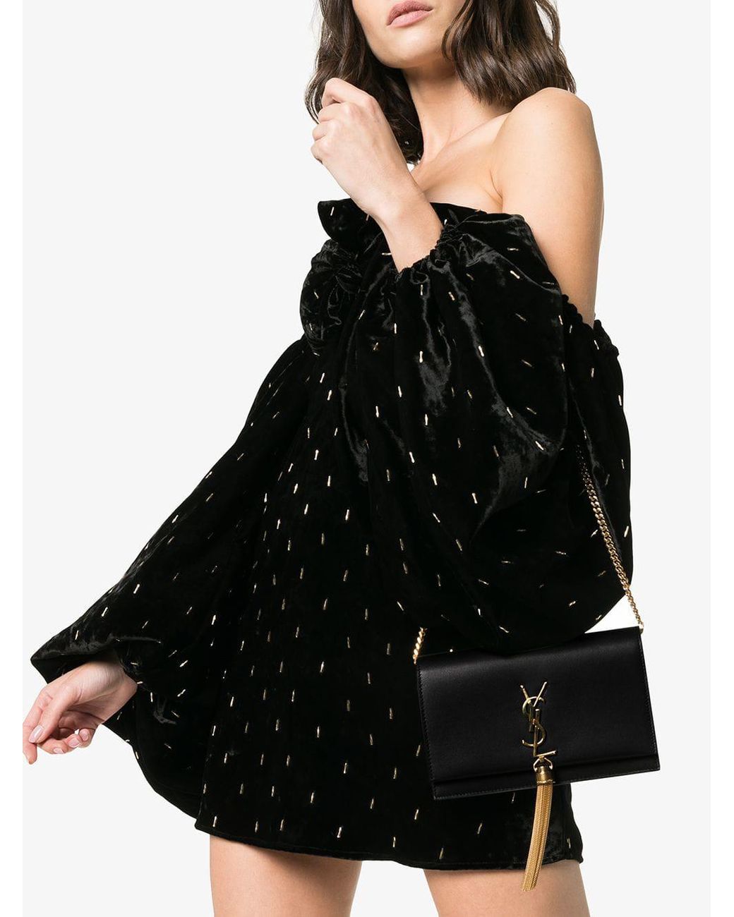 saint laurent black kate tassel logo bag