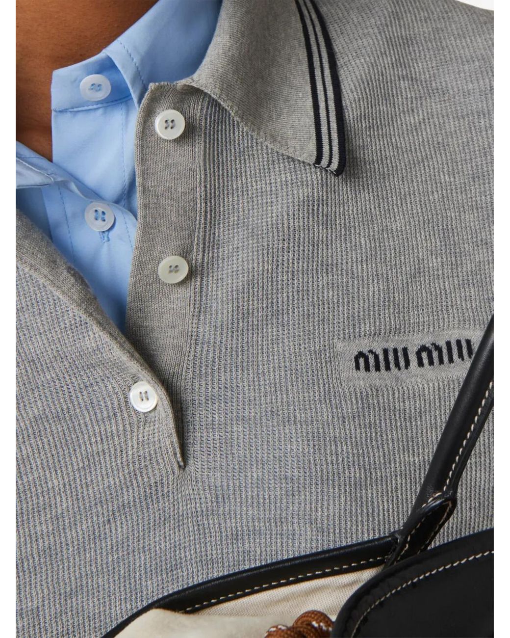 Miu Miu Gray Stripe-Detail Polo Top