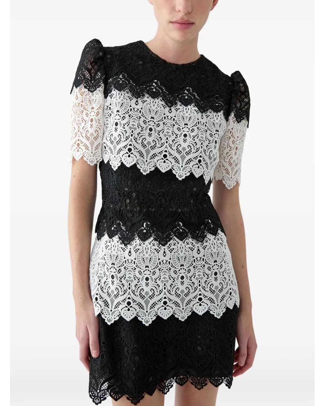 Carolina Herrera Black Lace-Trim Mini Dress