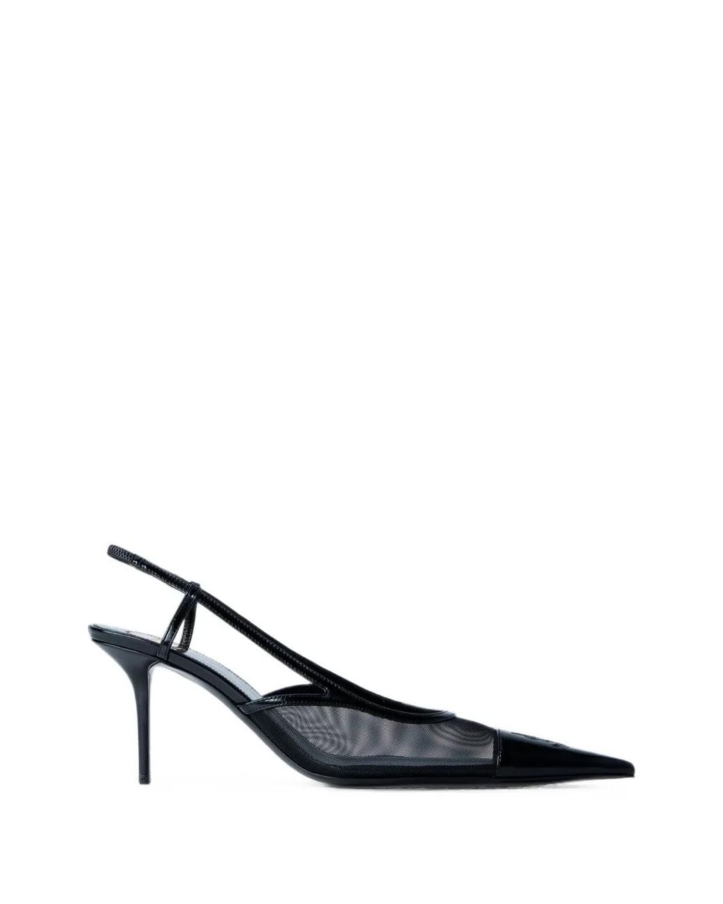Saint Laurent White Mesh Pointed-Toe Slingback Pumps