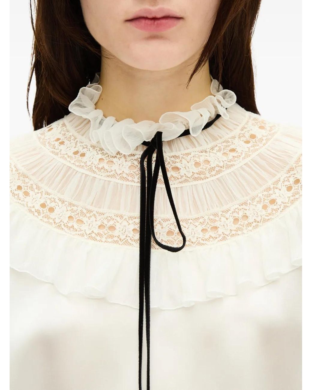 Ann Demeulemeester White Lace-Trim Ruffled Mini Dress
