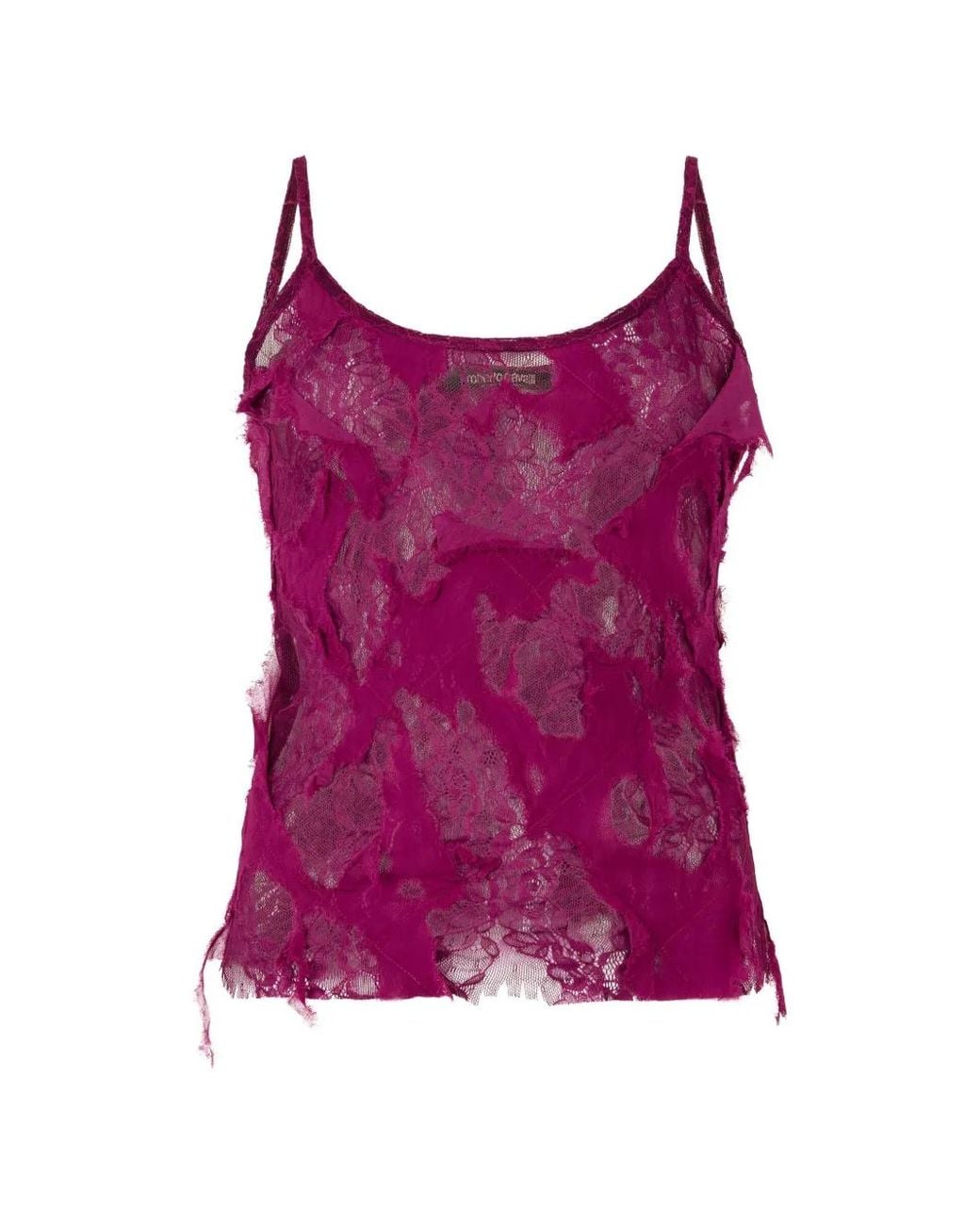 Roberto Cavalli Purple Distressed Lace Camisole Top