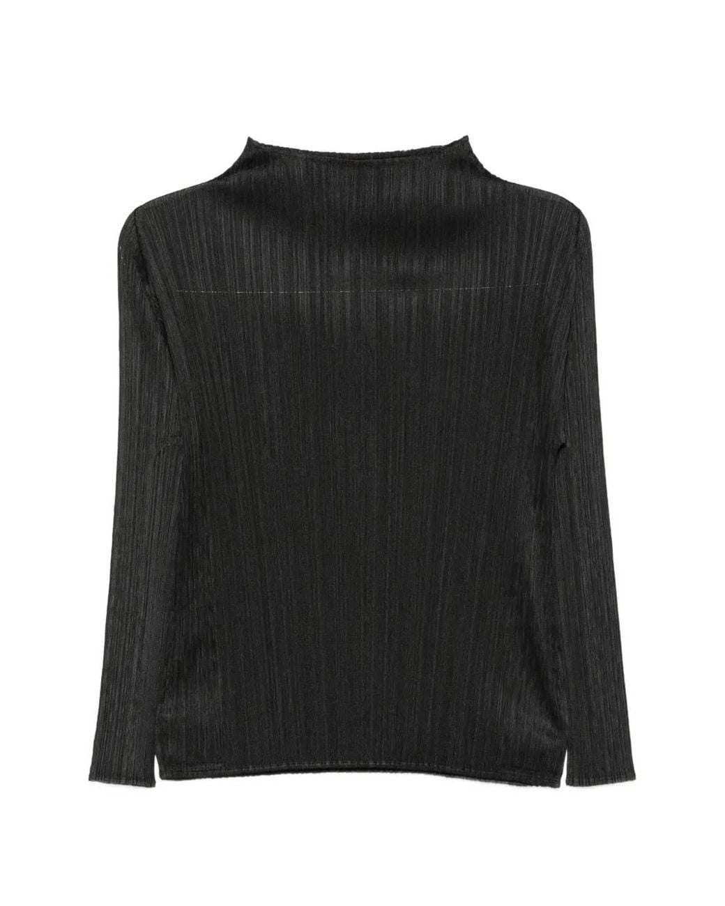 Pleats Please Issey Miyake Black Pleated Long-Sleeve Top