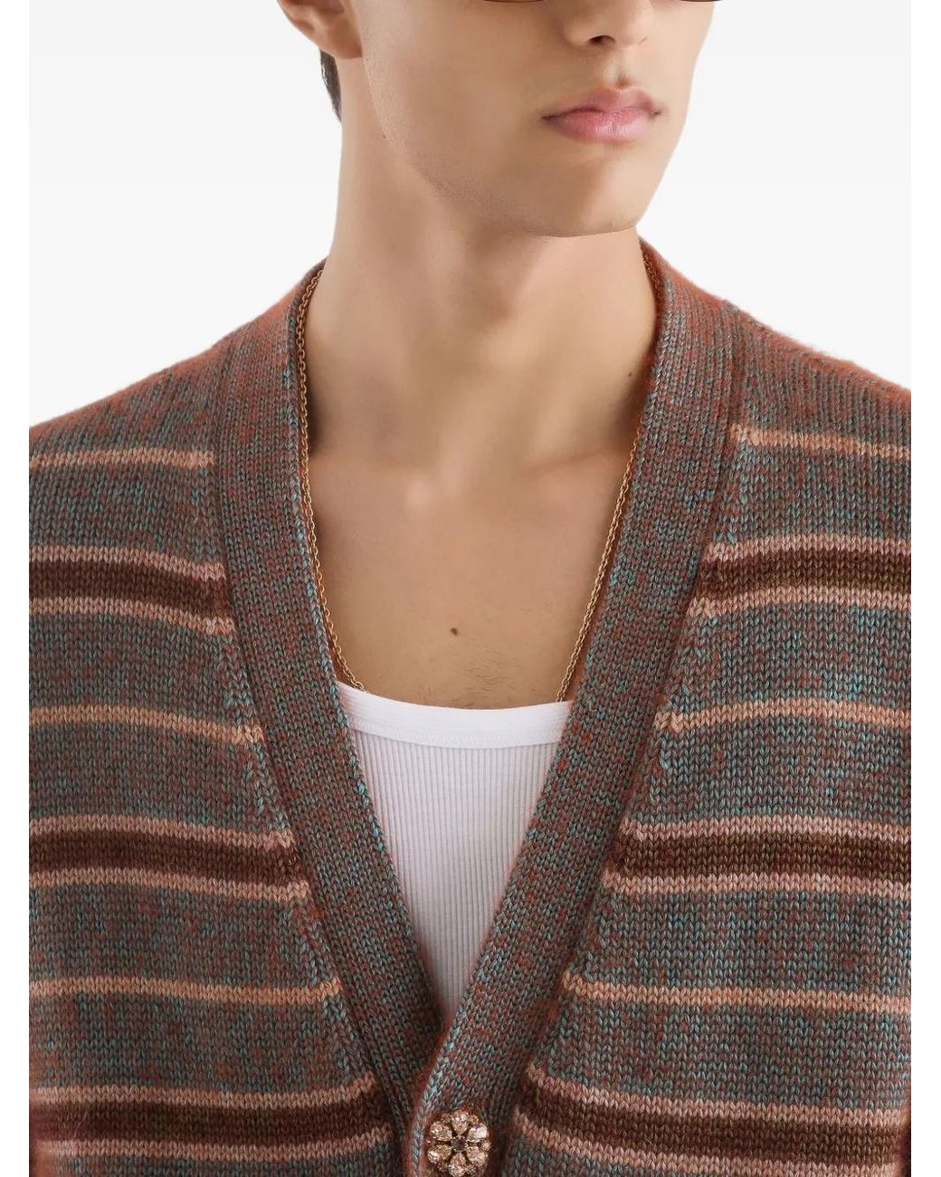 Dolce & Gabbana Brown Striped Button Cardigan for men
