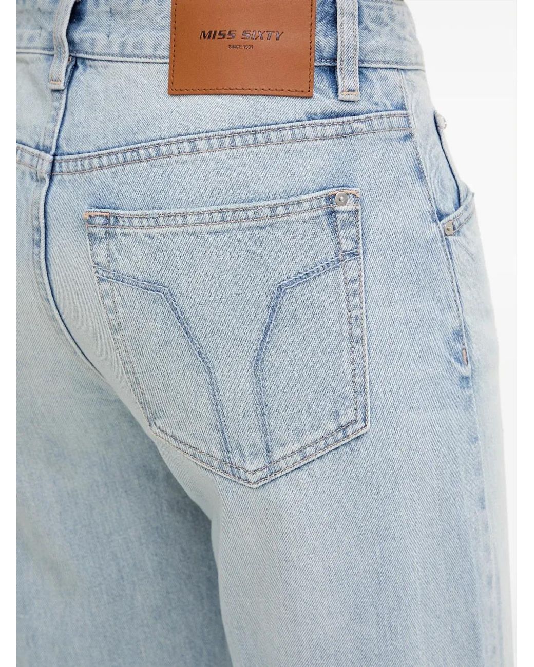 Miss Sixty Blue Mid-Rise Cuffed Straight-Leg Jeans
