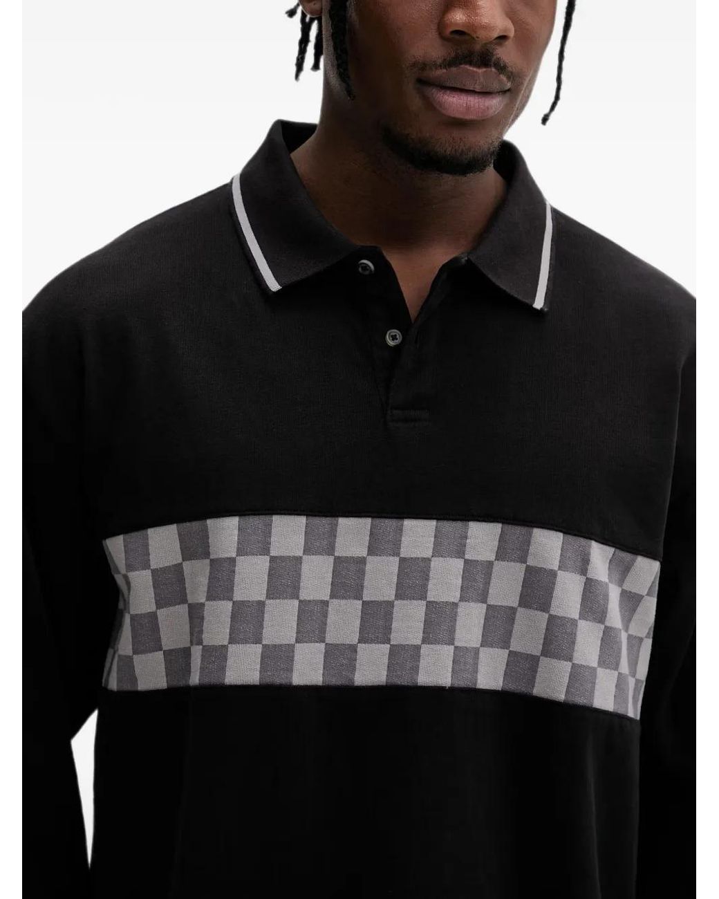 Vans Black Medford Checkerboard Long-Sleeve Polo for men