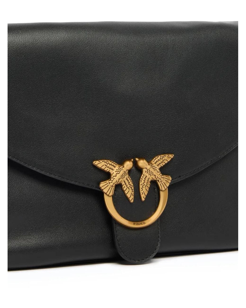 Pinko Black Medium Leather Bag With Love Birds Diamond Cut Buckle