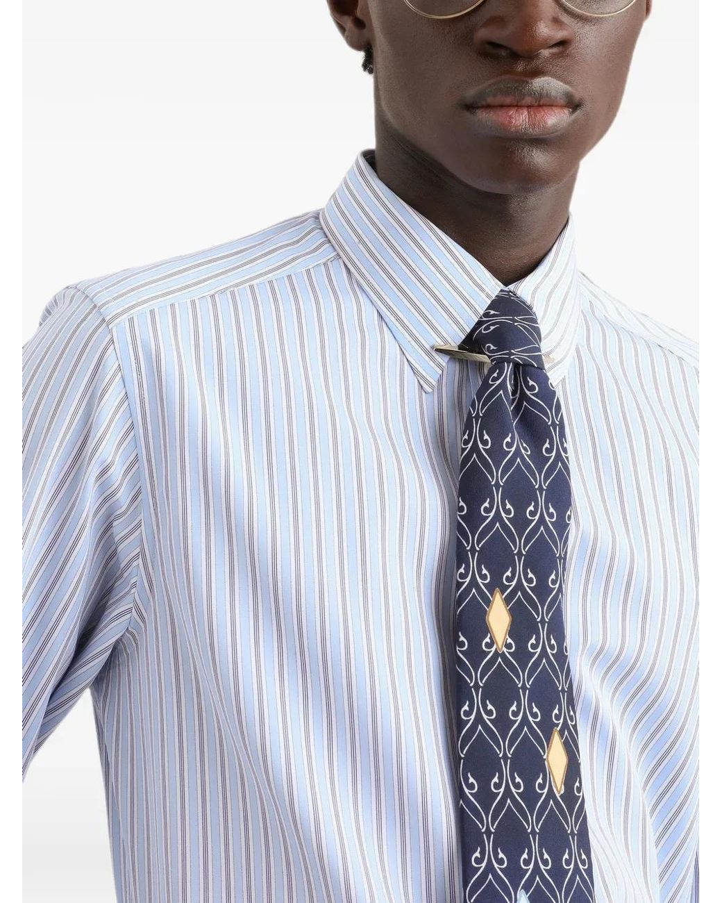 Dolce & Gabbana Blue Striped Poplin Martini Shirt for men