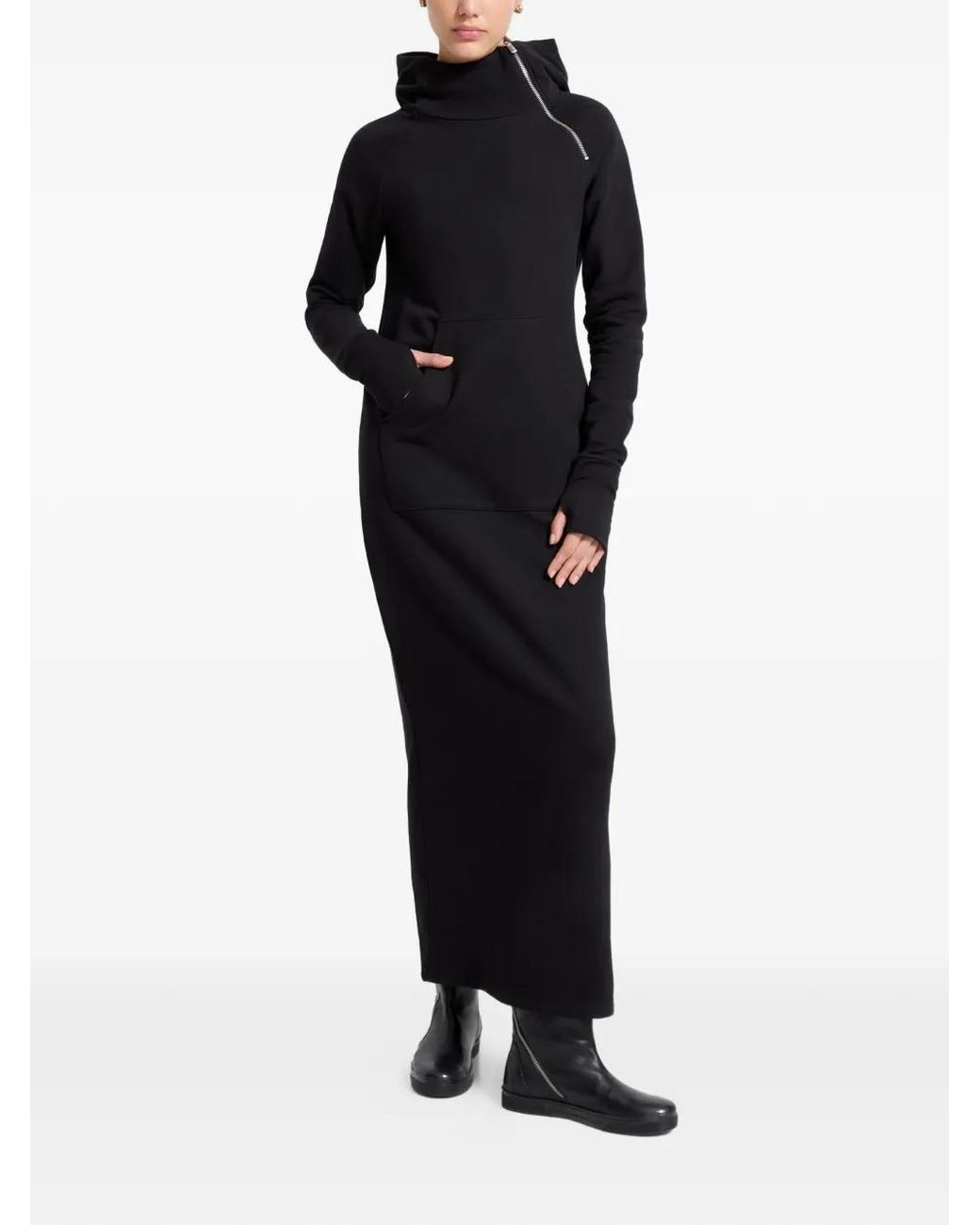 MARCELLA Black Tompkins Zip-Detail Hooded Midi Dress