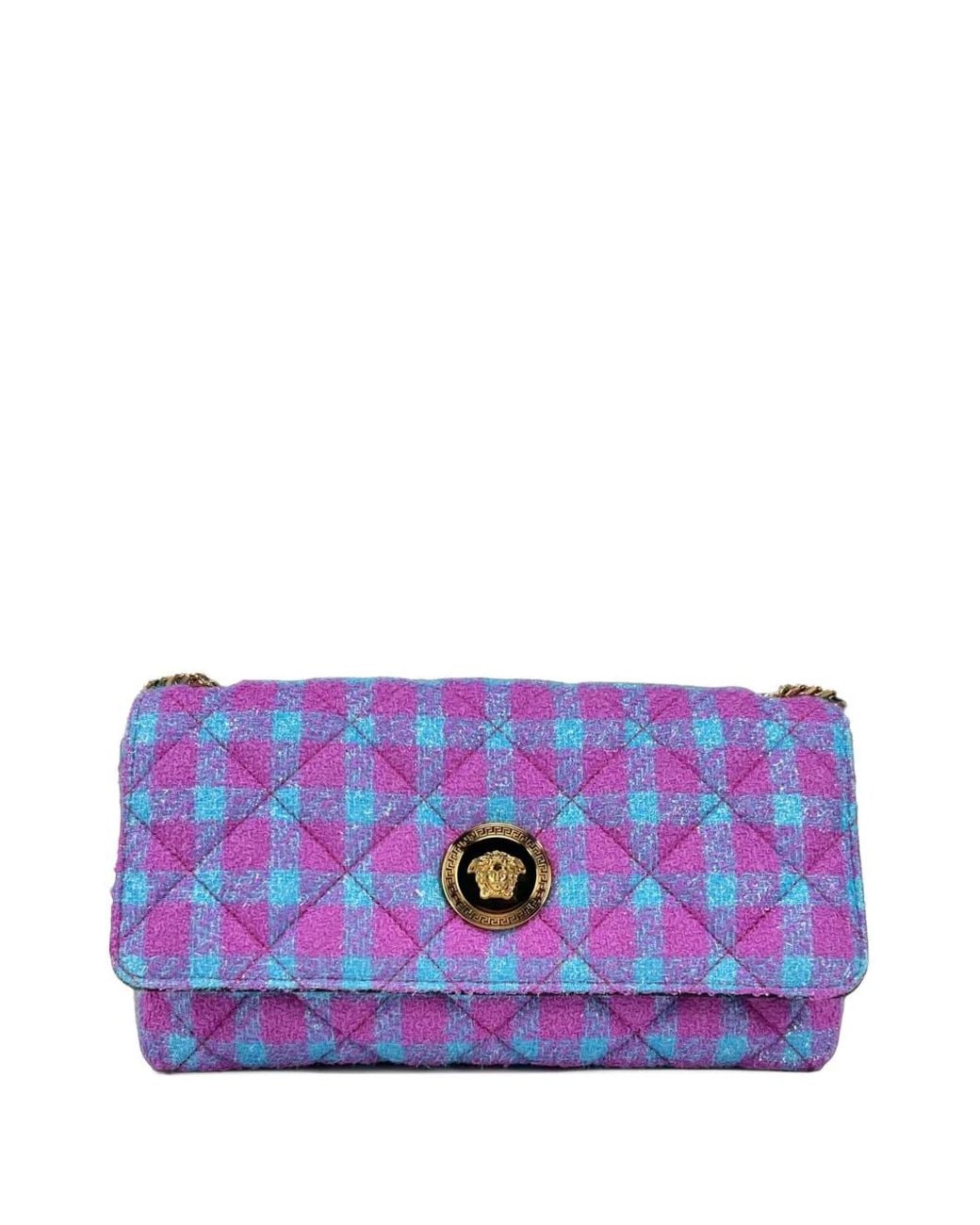 Versace Purple Quilted Check-Pattern Shoulder Bag
