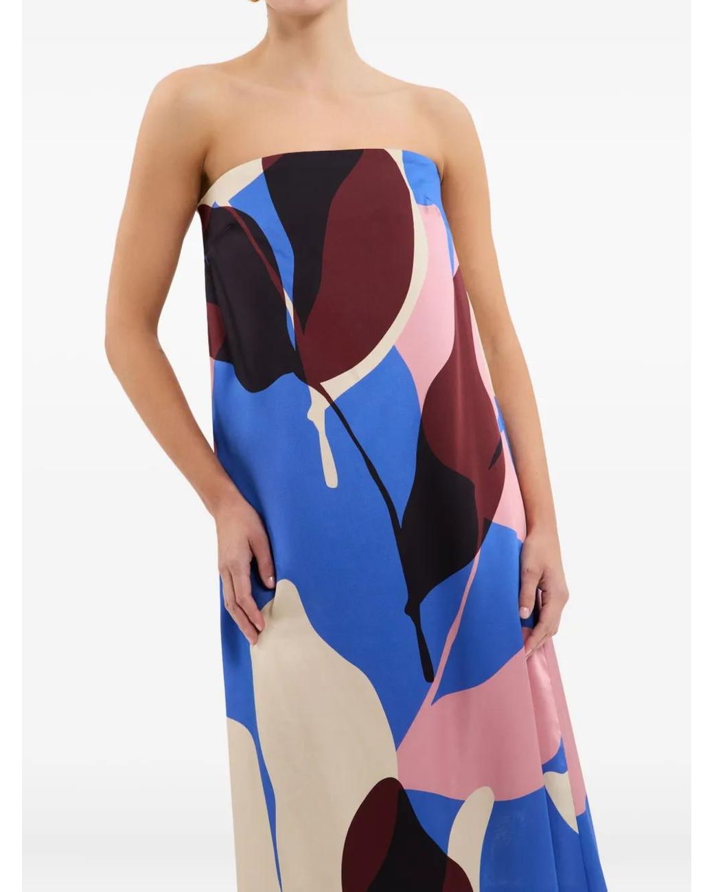 Rebecca Vallance Blue Mika Abstract-Print Strapless Maxi Dress