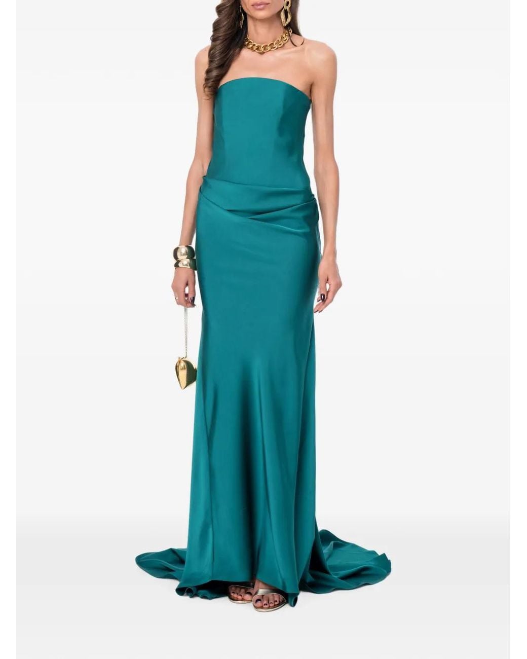 Ana Radu Green Emerald Strapless Satin Gown