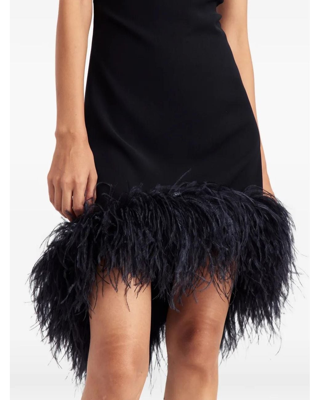 16Arlington Black Addy Feather-Trim Mini Dress