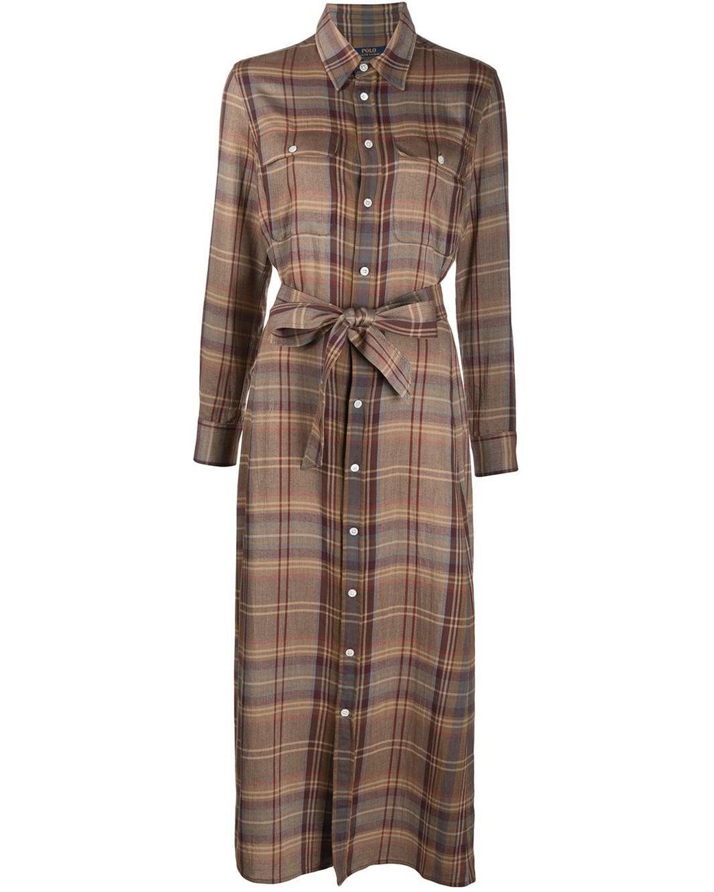 Polo Ralph Lauren Cotton Plaid Shirt Dress in Brown Lyst