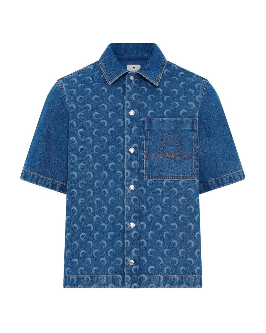 MARINE SERRE Blue Moon-Print Denim Shirt for men