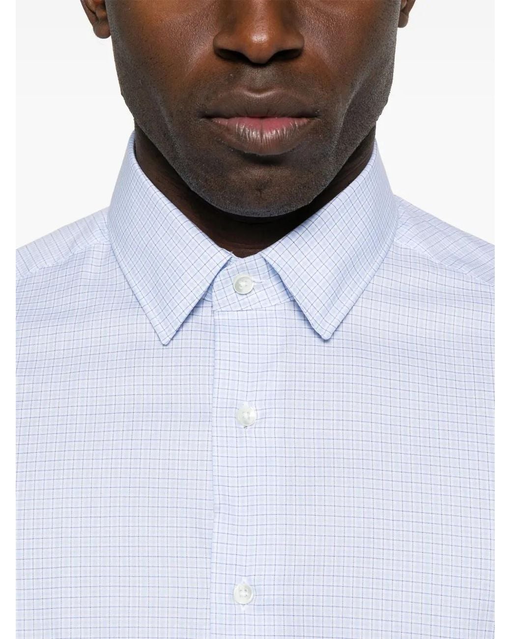 Canali White Grid-Pattern Shirt for men