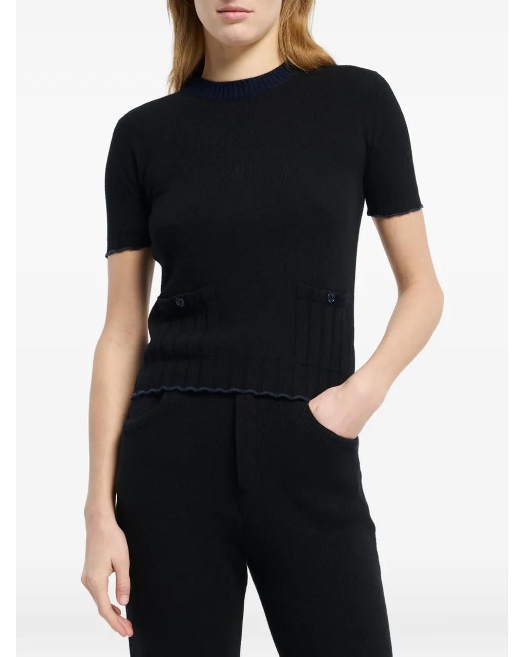 Barrie Black Ribbed Detailing Top