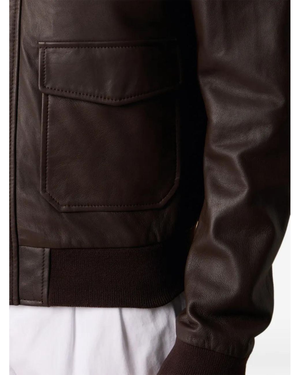 Brooks Brothers Brown Pointed-Collar Leather Jacket for men