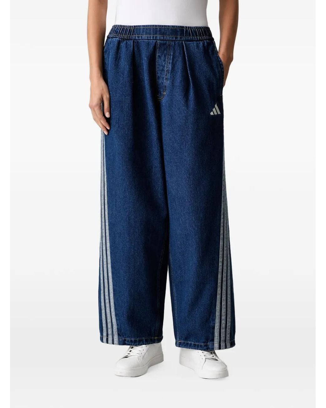 Adidas Blue Pantalon Ample Stadium Washed À Rayures Latérales