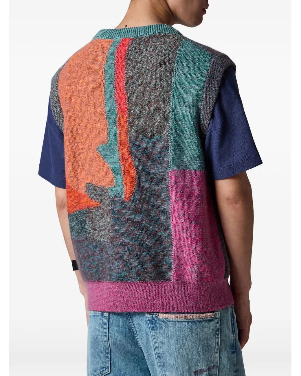 Paul Smith Green Abstract-Pattern V-Neck Knitted Vest for men